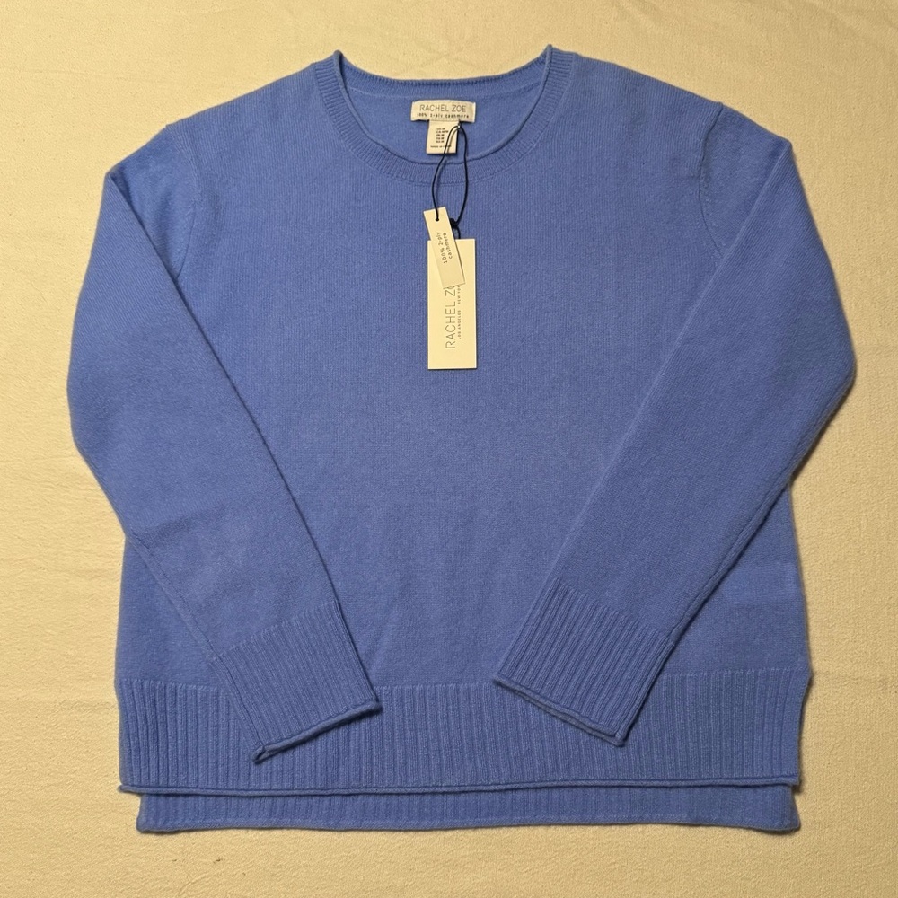 Rachel Zoe Women’s Crewneck Sweater in Blue, 100% Cashmere, Sz Medium. NWT